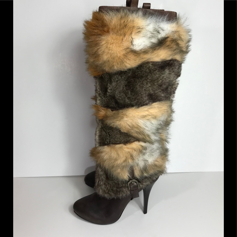Guess Boots 7 M High Heels Faux Fur Leather